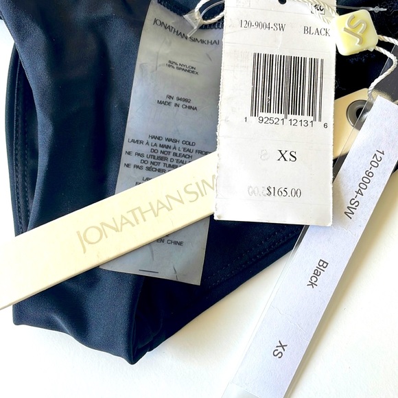 NWT XS Jonathan Simkhai black lace detail swim tanga bottom string scrunch sides - Picture 8 of 10